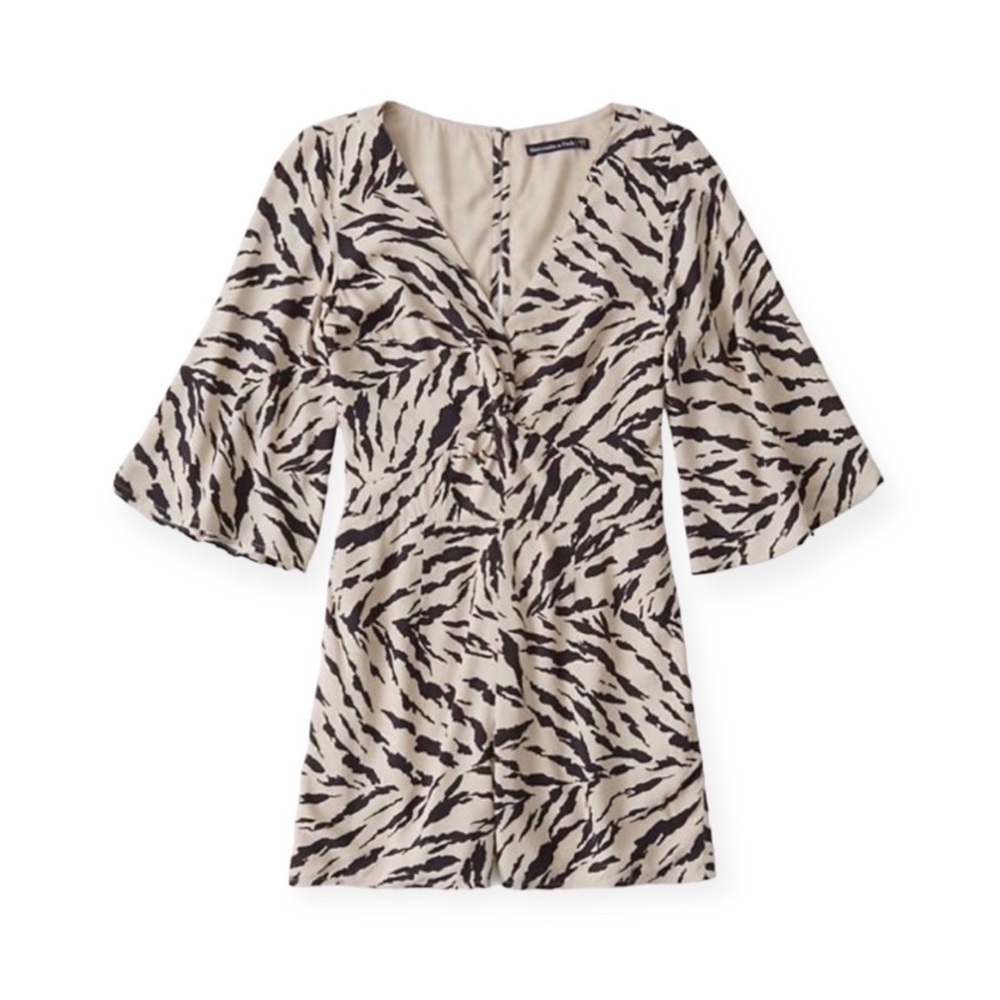 Abercrombie & Fitch Women’s Zebra Print Twist Front Romper - Small bell sleeves